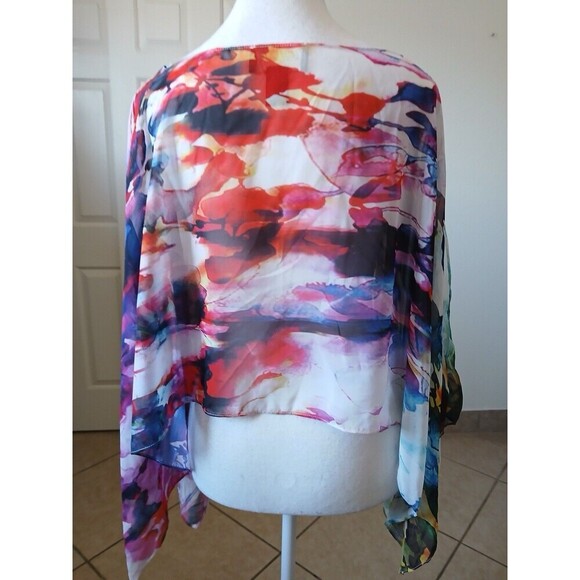 Frank Lyman Womens Blouse Top Sheer Asymmetric Multicolor Size 10 Chiffon Artsy - Picture 2 of 7